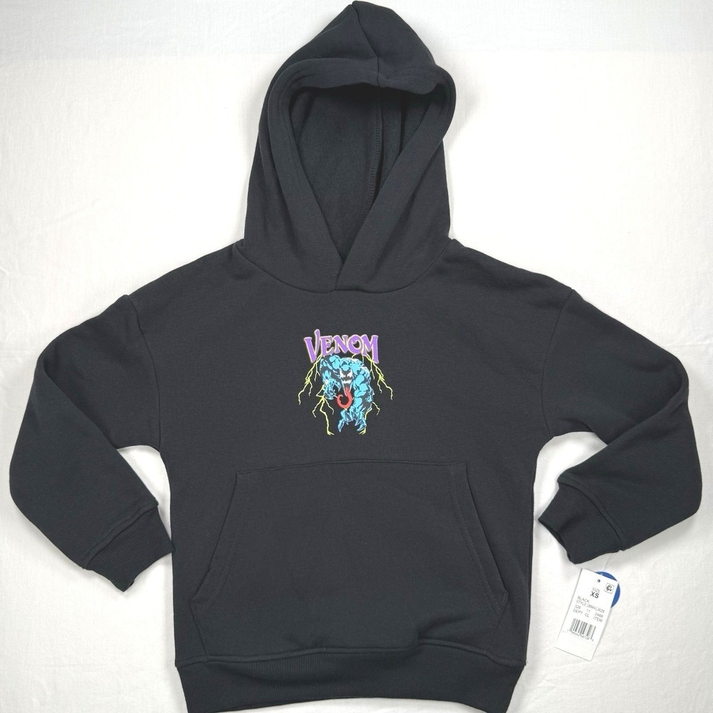 Marvel Venom Hoodie Youth XS Black Graphic Pullover Sweatshirt NWT